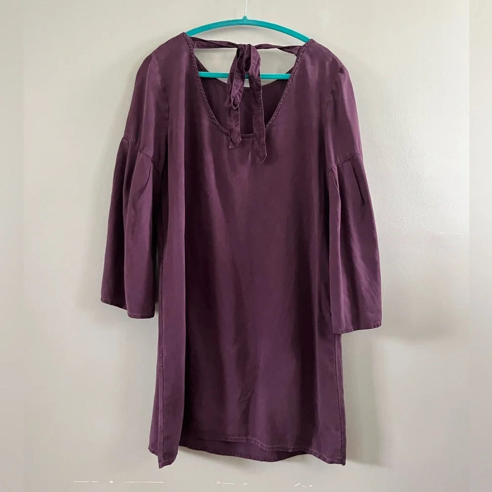 Anthropologie Cloth‎ & Stone Tiffany Bell Sleeve Purple Burgundy Dress Size PM